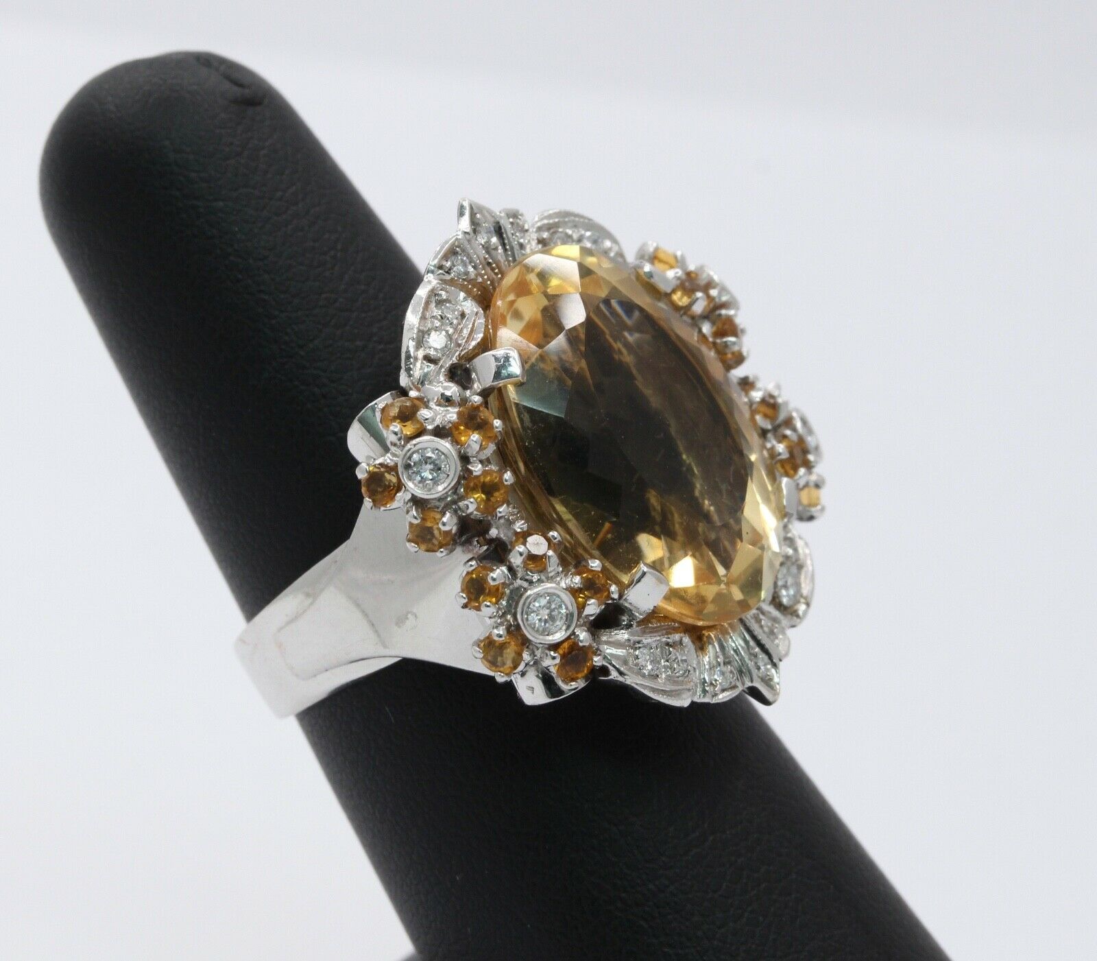 Huge Majestic Italian 18K Citrine Diamonds Ring