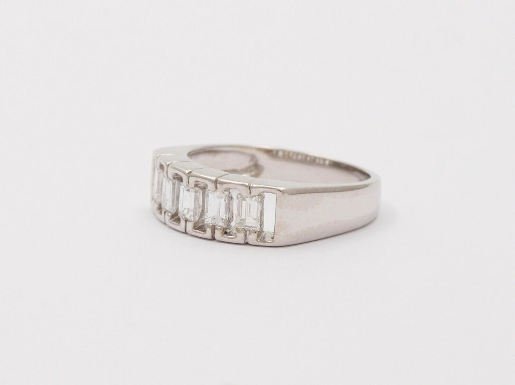Vintage Emerald Cut Diamond Half Eternity 18K White Gold Ring Band