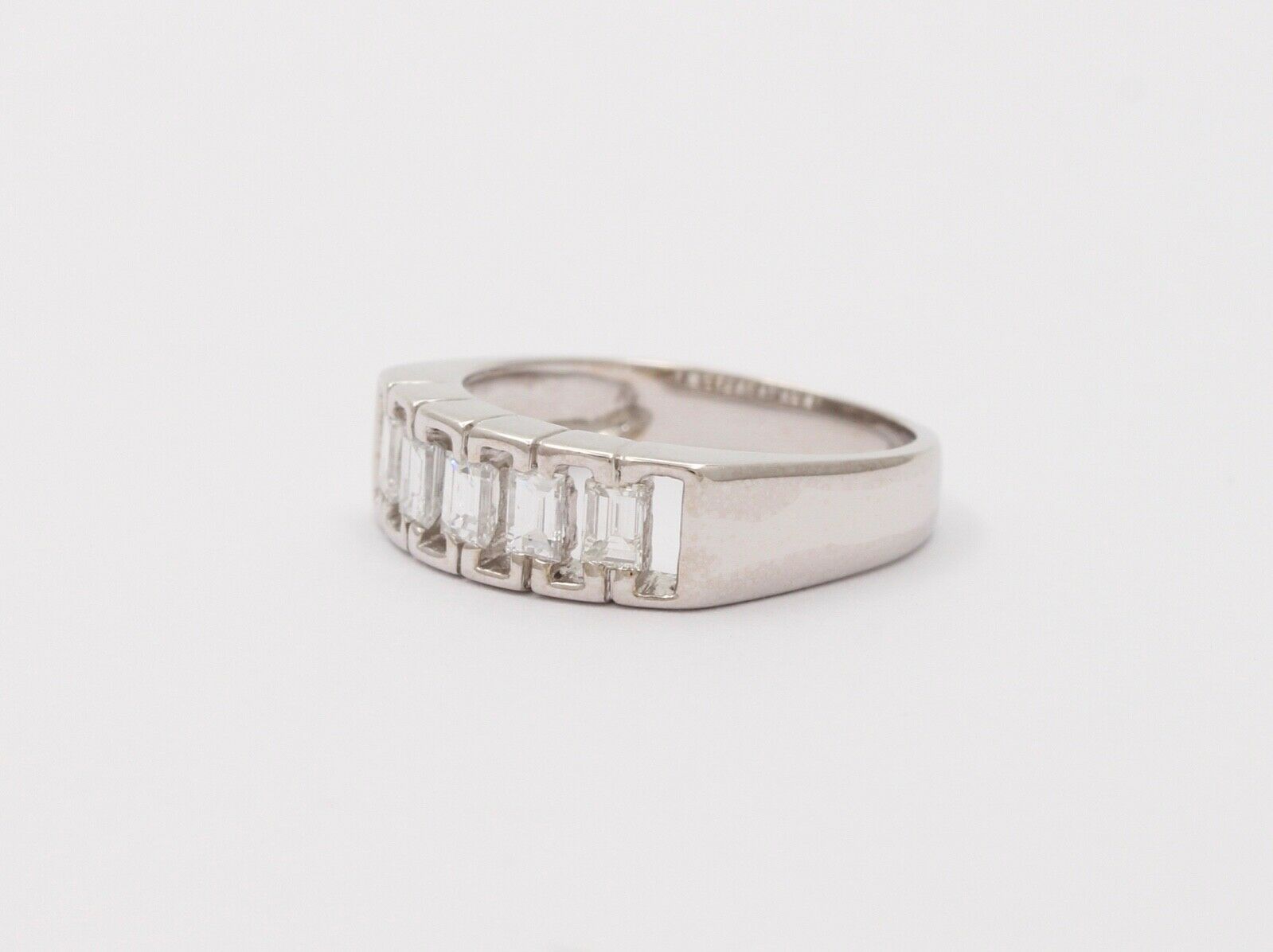 Vintage Emerald Cut Diamond Half Eternity 18K White Gold Ring Band