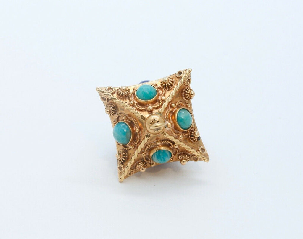 Victorian Street Lantern 18K Yellow Gold Chalcedony Turquoise Pendant