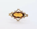 Vintage Citrine White Enamel 14K Yellow Gold Brooch Pin