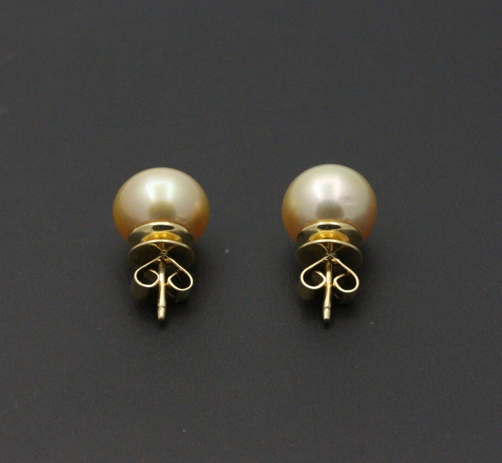 Vintage Classic 18K Yellow Gold Golden Pearl Studs Earrings