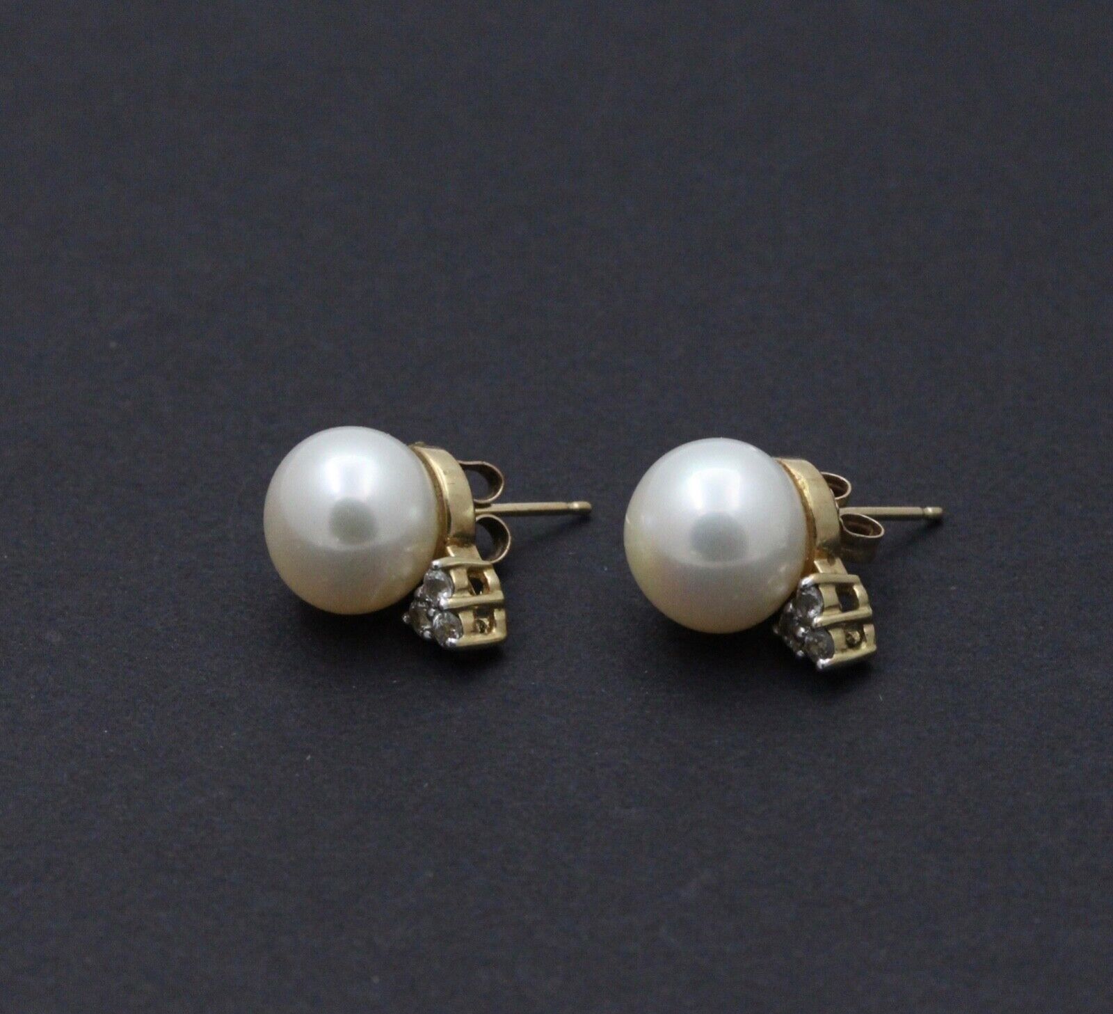 Classic 10K Yellow Gold 9.8 mm Pearl & Diamond Studs Earrings,
