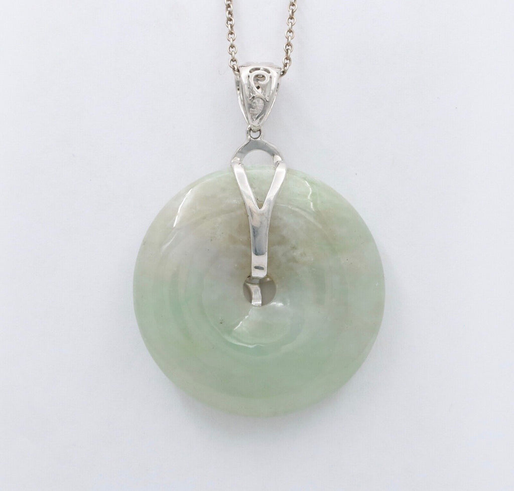 Vintage 18K White Gold Reincarnation Jade Pendant, Necklace.