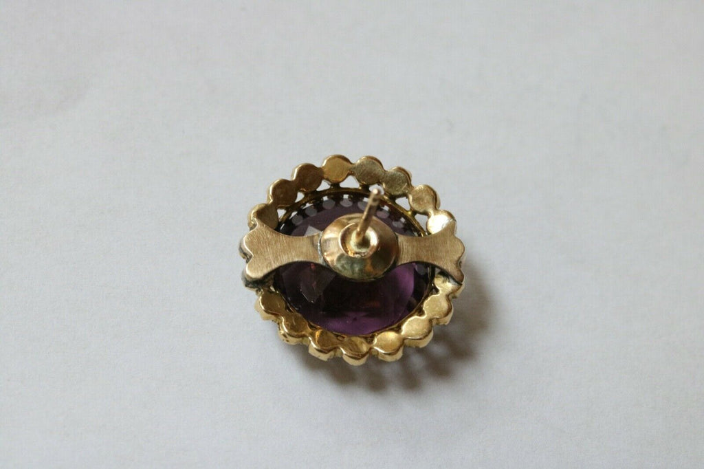 Victorian 18K Yellow Gold Amethyst Seed Pearls Brooch Earrings Set