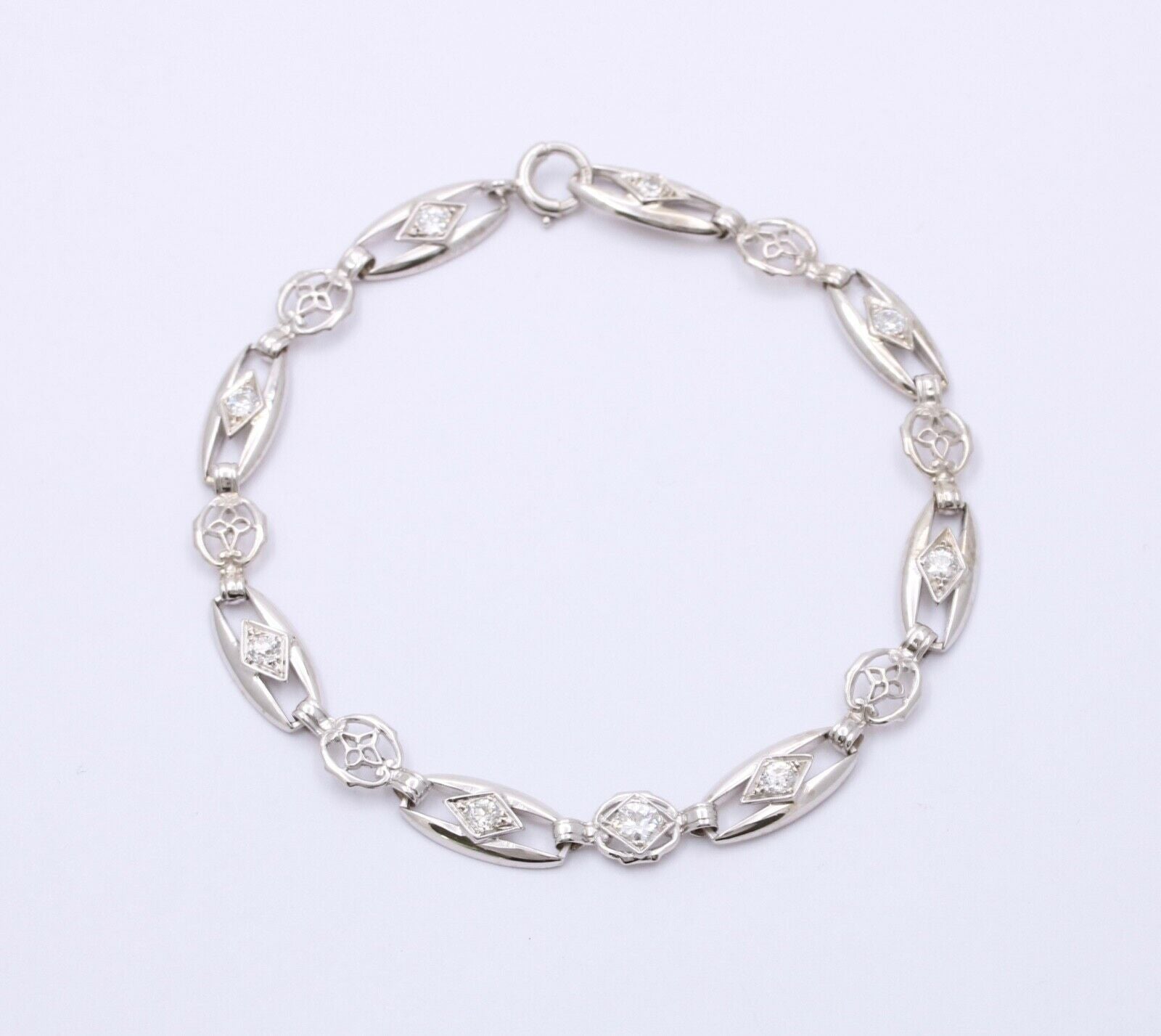 Art Deco Old Euro Diamonds 14K White Gold Bracelet