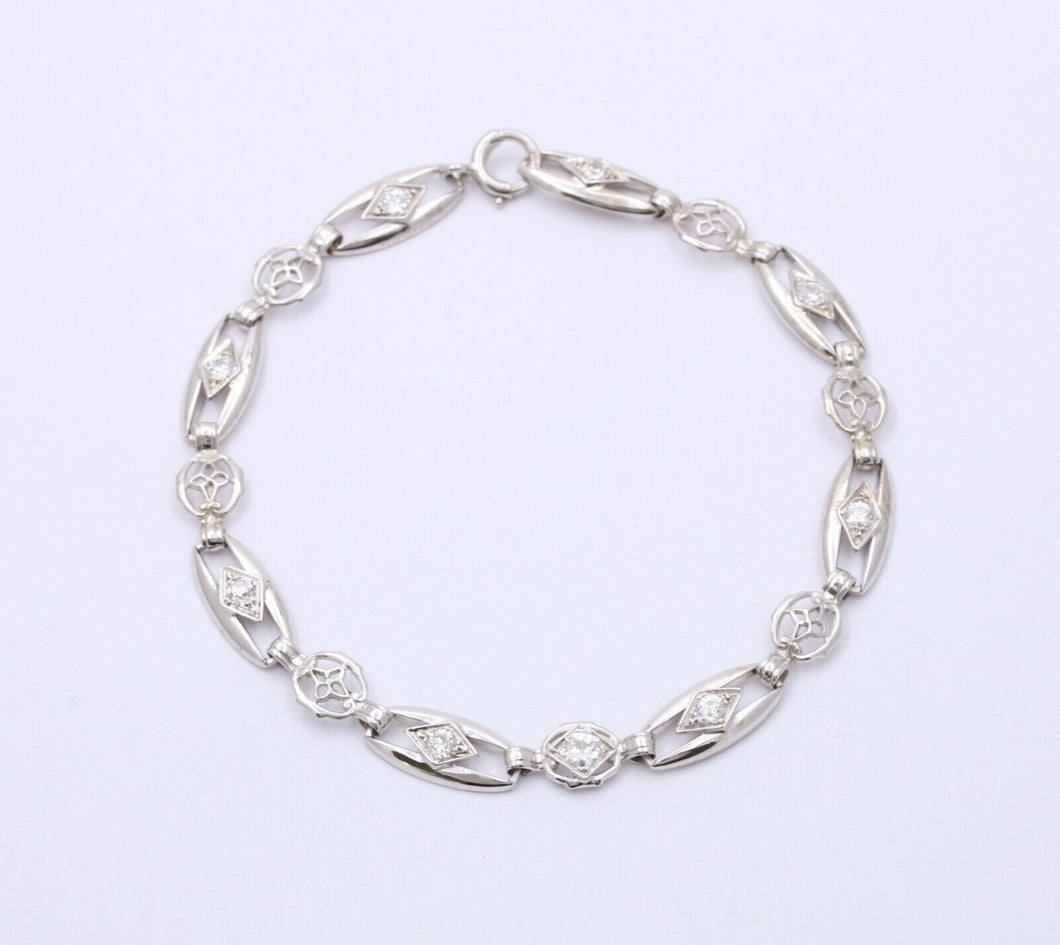 Art Deco Old Euro Diamonds 14K White Gold Bracelet