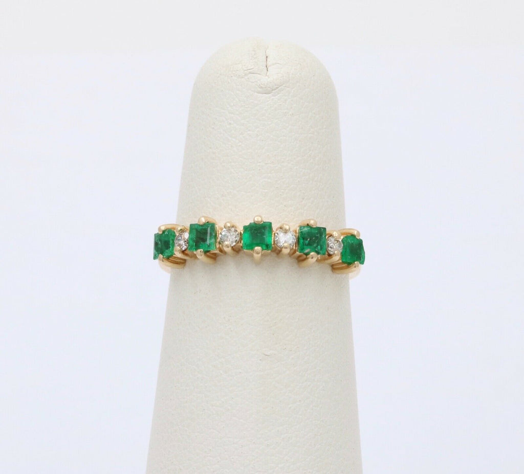 Vintage Emerald Diamonds 14K Yellow Gold Ring Band