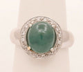 Vintage Watery Transcluscent Jade Diamonds Halo 14K White Gold Ring