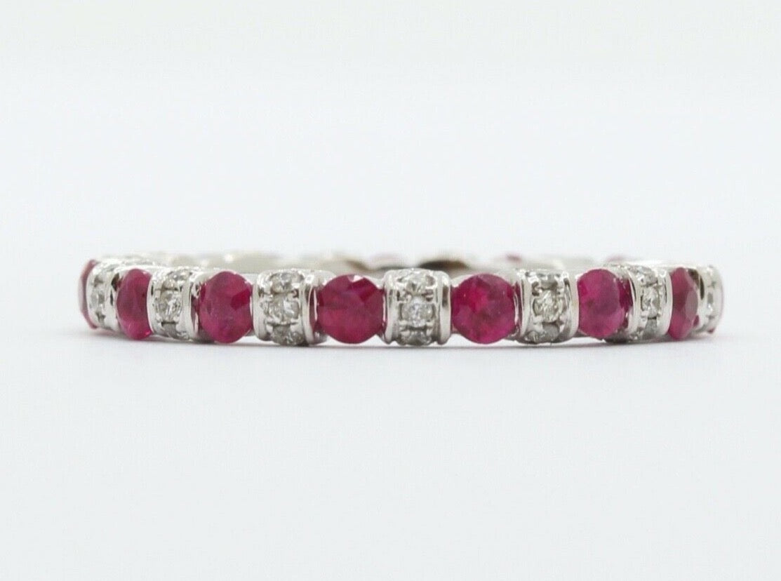 Ladies 18K White Gold Diamonds Rubies Stacking Eternity Band