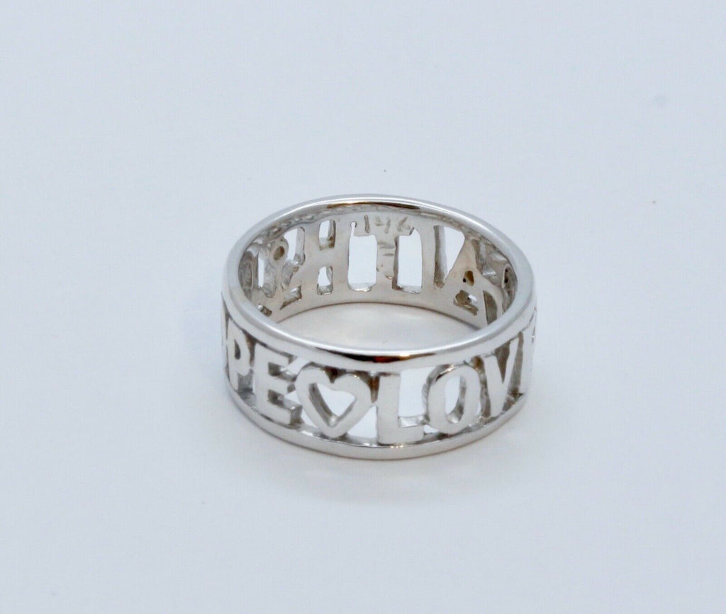 Vintage Love Hope Faith 14K White Gold Ring
