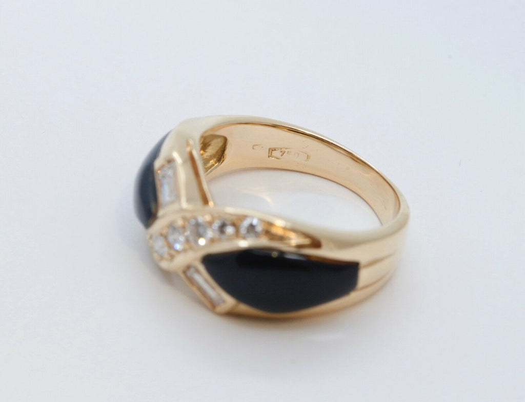Vintage Diamonds Black Onyx 18K Yellow Gold Ring
