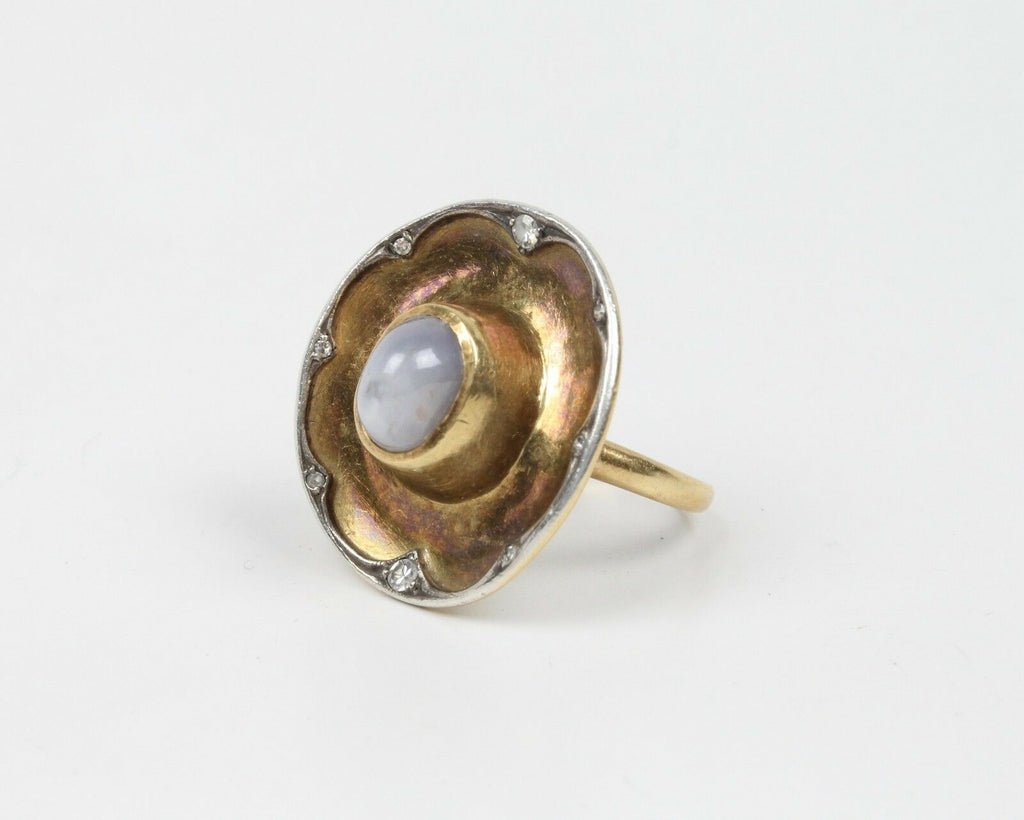 Vintage Star Sapphire Diamonds 18K Yellow Gold Cowboy Hat Ring