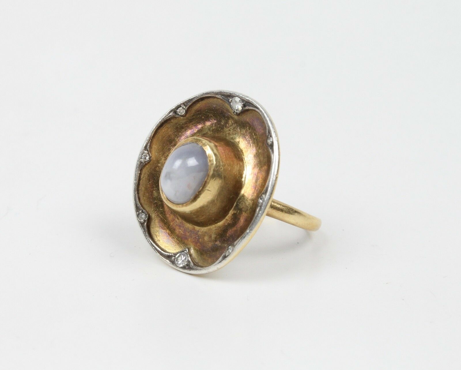 Vintage Star Sapphire Diamonds 18K Yellow Gold Cowboy Hat Ring