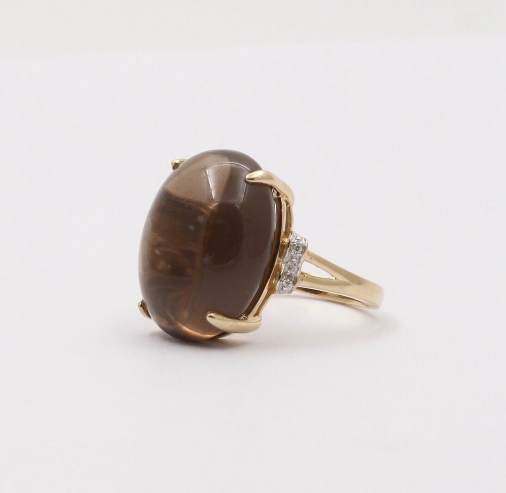 Vintage 10K Yellow Gold Smoky Topaz & Diamond Ring. Cocktail Ring