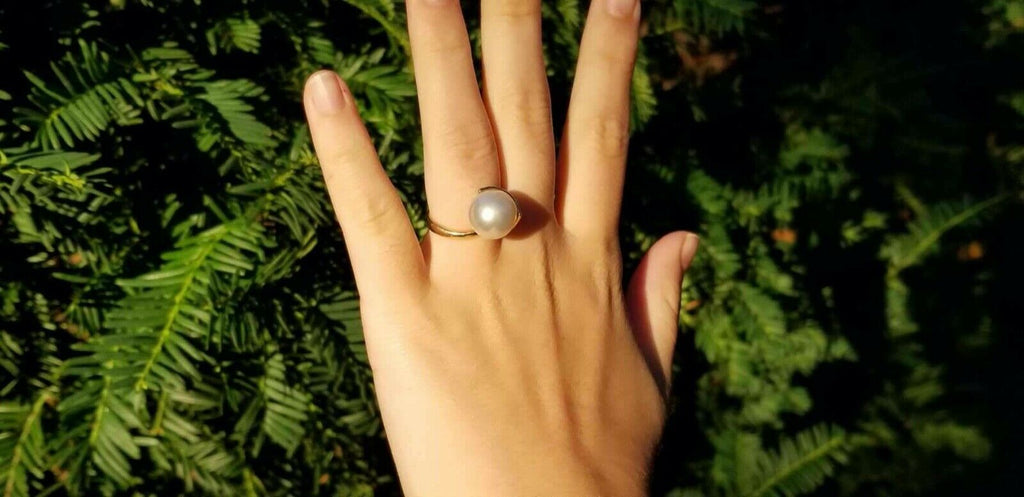 Vintage Platinum 18K Yellow Gold Diamond Pearl Cocktail Ring