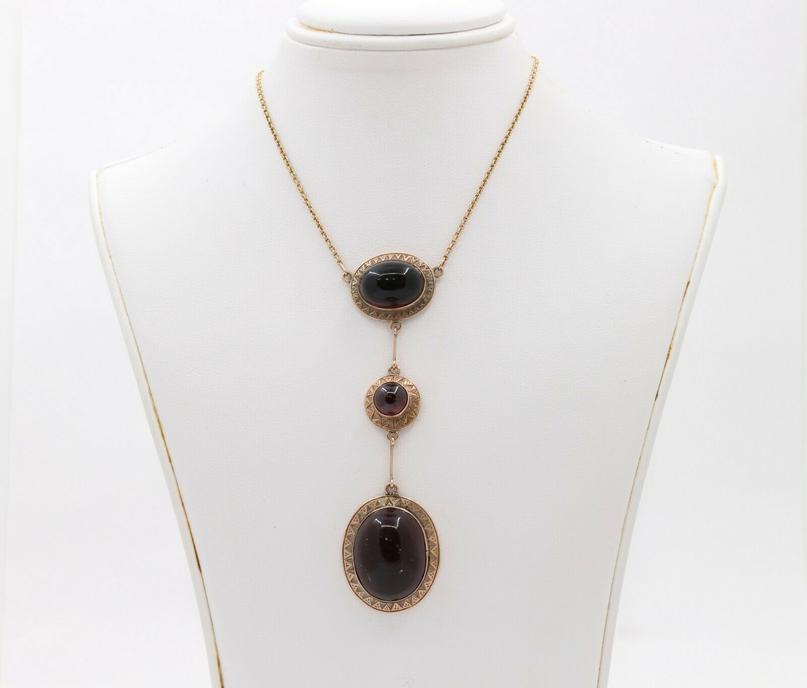 Victorian 9K Rose Gold Garnet Lariat Pendant Necklace