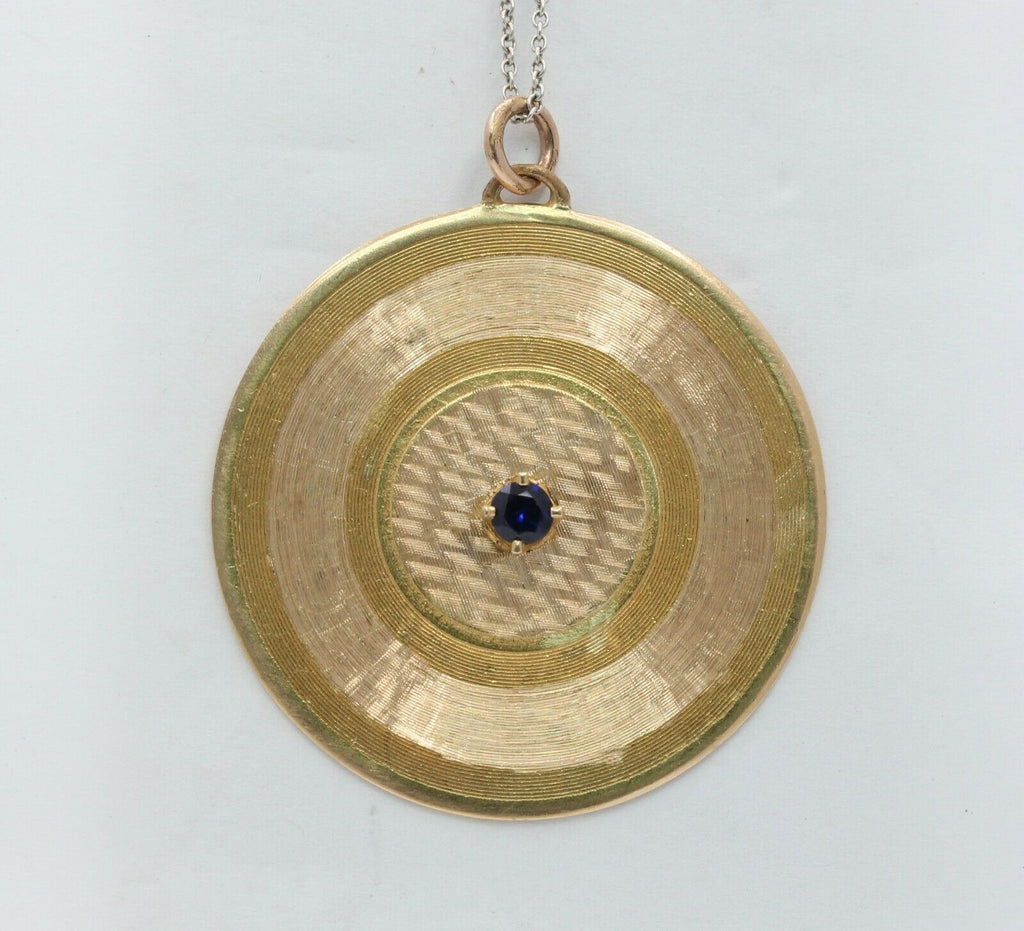 Vintage 14K Yellow Gold Sapphire Disk Pendant