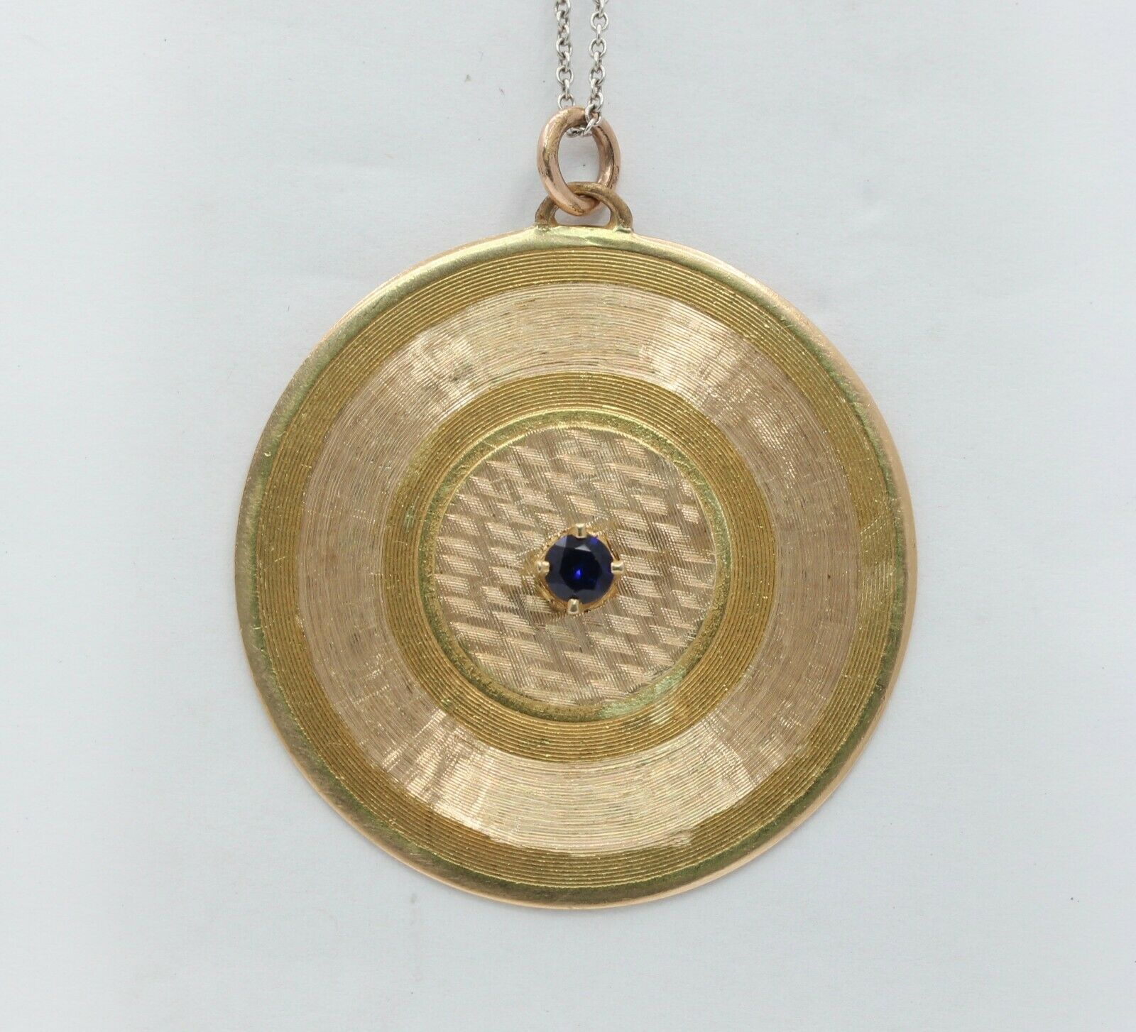Vintage 14K Yellow Gold Sapphire Disk Pendant