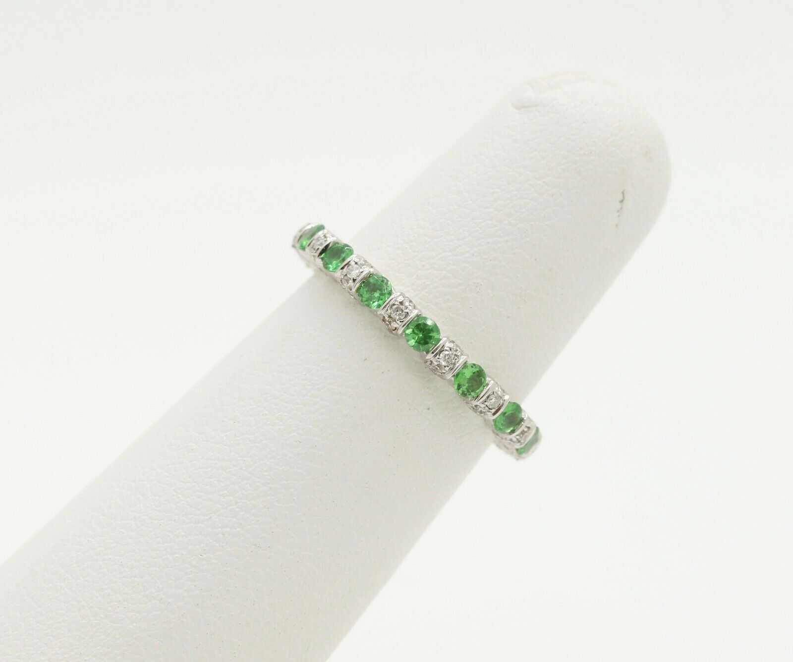 Green Garnet Diamond Eternity Stackable Band