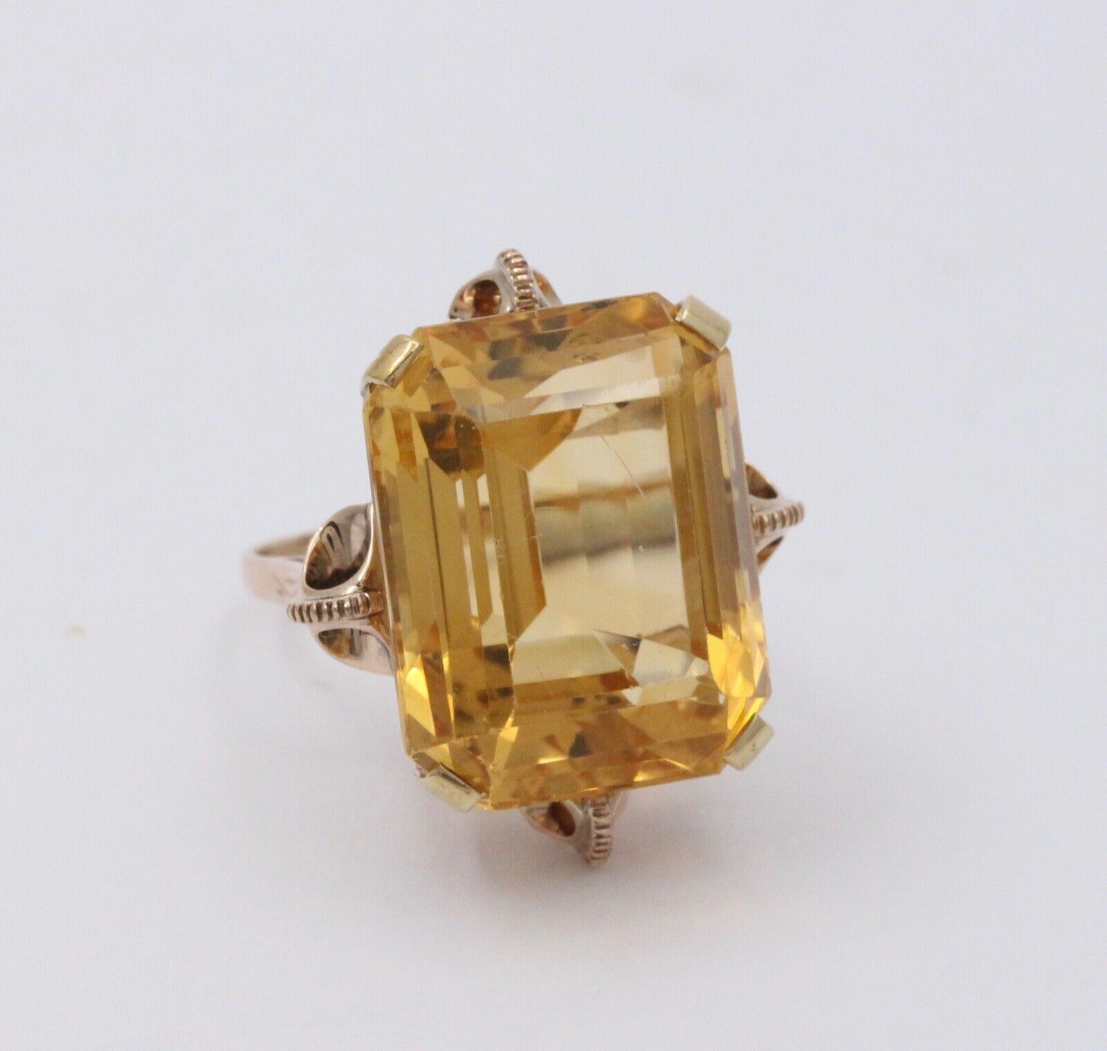 Vintage 14k Gold Large Citrine Retro Ring, Statement Ring