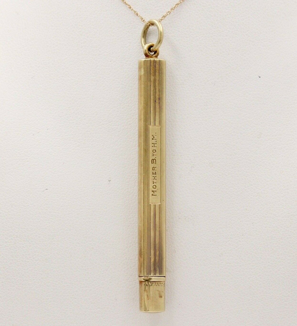 Vintage Tiffany & Co 14K Yellow Gold Pencil Case Pendant Necklace, Charm
