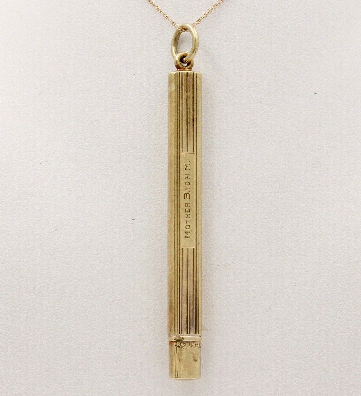 Vintage Tiffany & Co 14K Yellow Gold Pencil Case Pendant Necklace, Charm