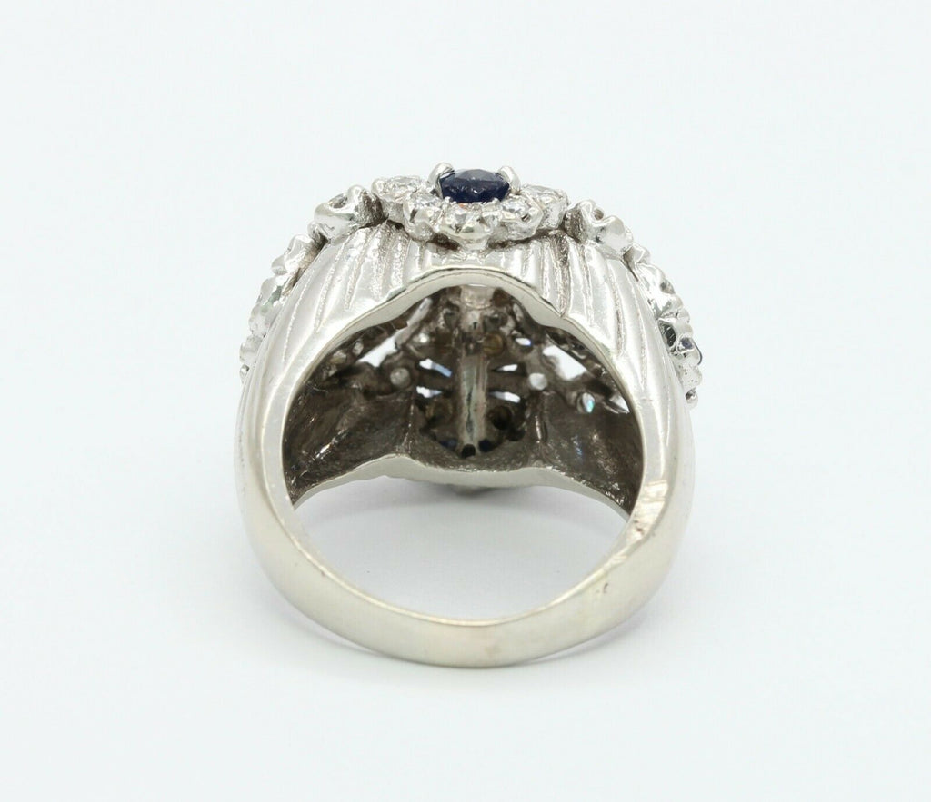 Vintage 14K White Gold Sapphire Diamond Cocktail Ring