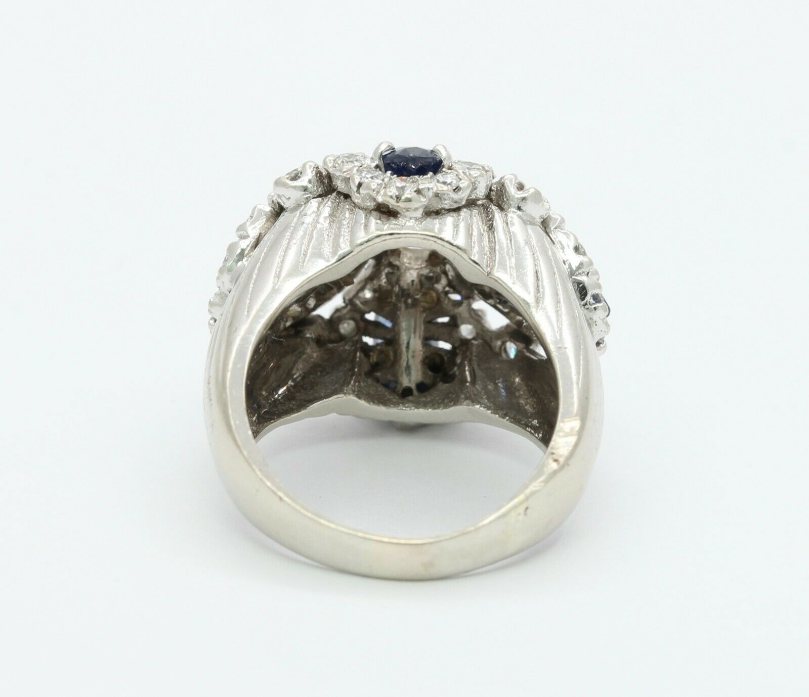 Vintage 14K White Gold Sapphire Diamond Cocktail Ring