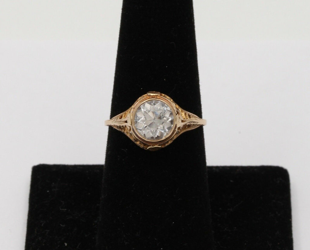 Antique Art Deco Paste Filigree 14K Yellow Gold Ring, Engagement Ring