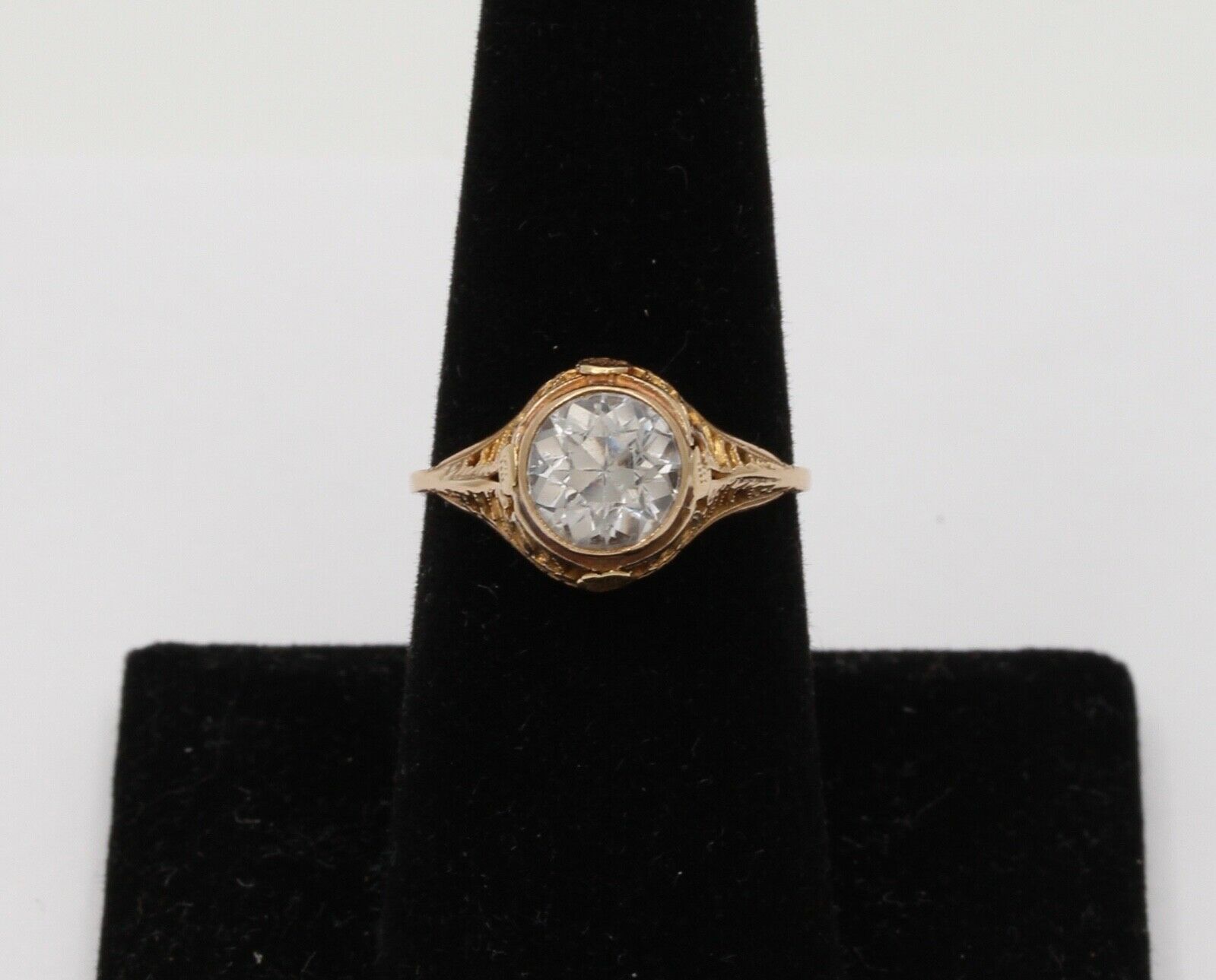 Antique Art Deco Paste Filigree 14K Yellow Gold Ring, Engagement Ring