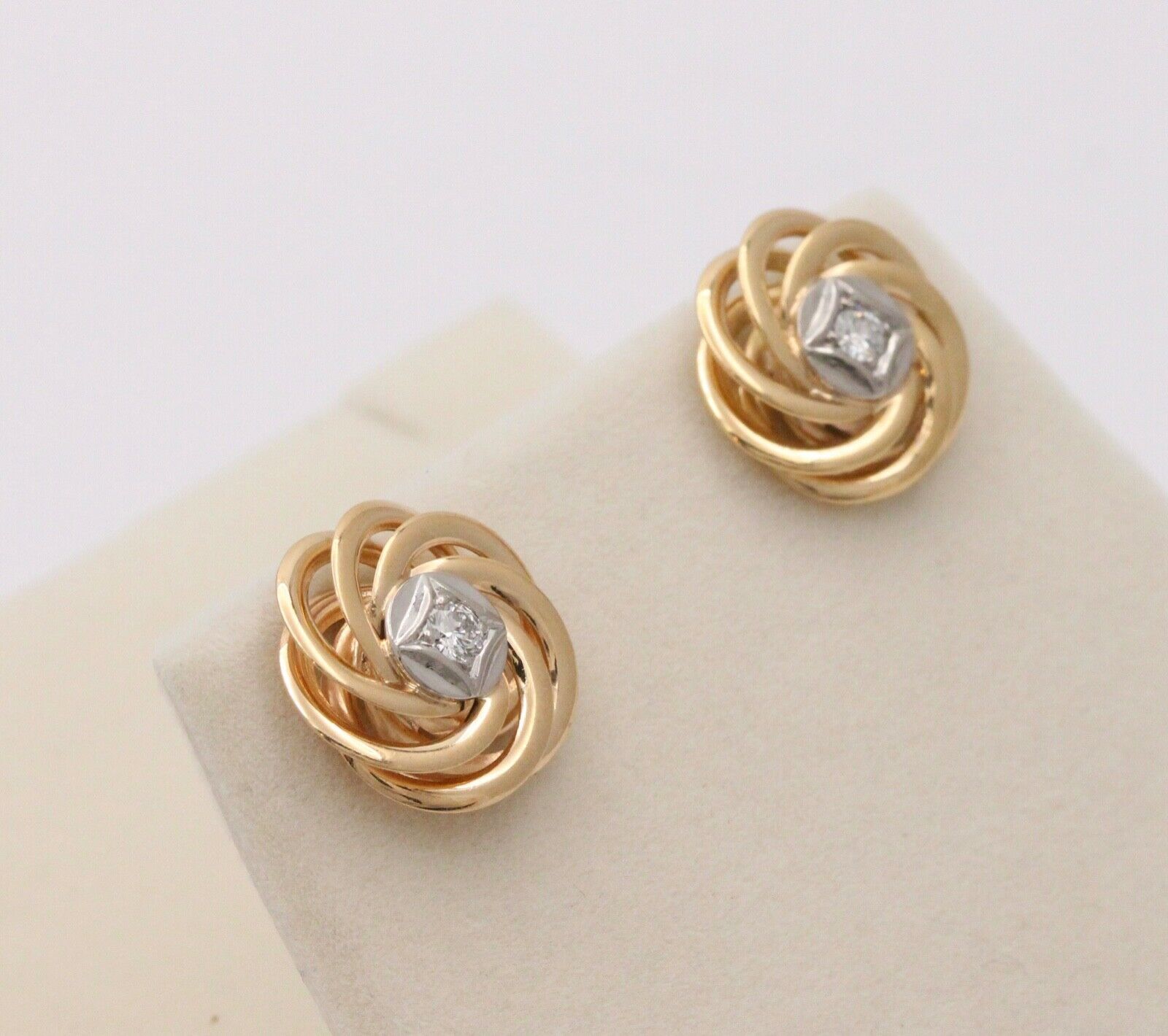 Vintage Pinwheel Diamond 14K Yellow White Gold Earrings