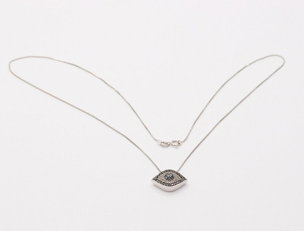 Beautiful Evil Eye Apotropaic Diamonds Sapphires 14K White Gold Pendant & Chain