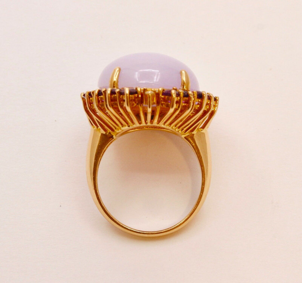Vintage Statement Lavender Jade Amethyst Diamonds 14K Yellow Gold Ring