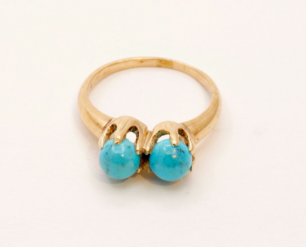 Victorian Ladies Twin Turquoise 14K Yellow Gold Ring