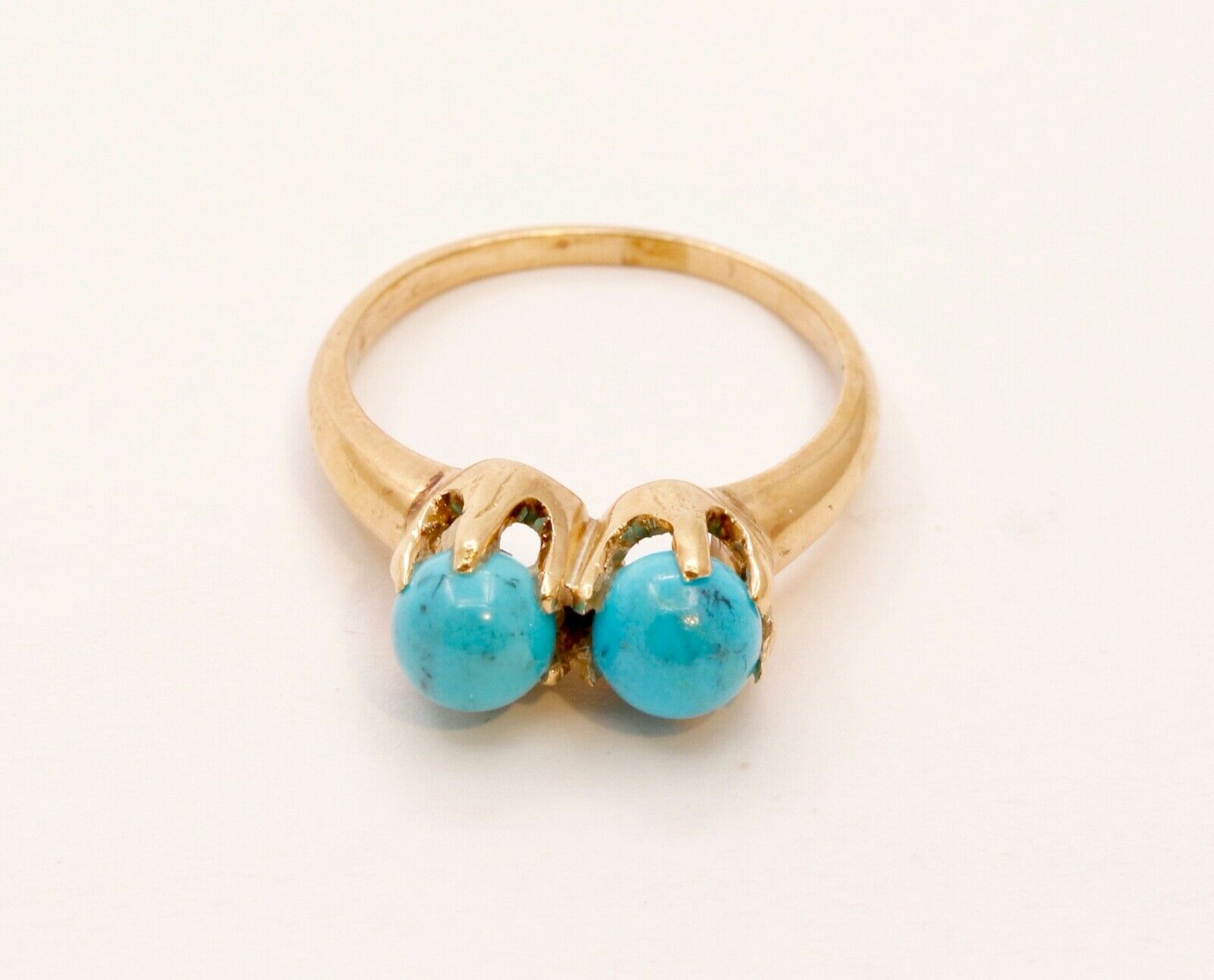 Victorian Ladies Twin Turquoise 14K Yellow Gold Ring