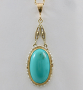Antique 14K Yellow Gold Turquoise Pearl Seed Halo Pendant