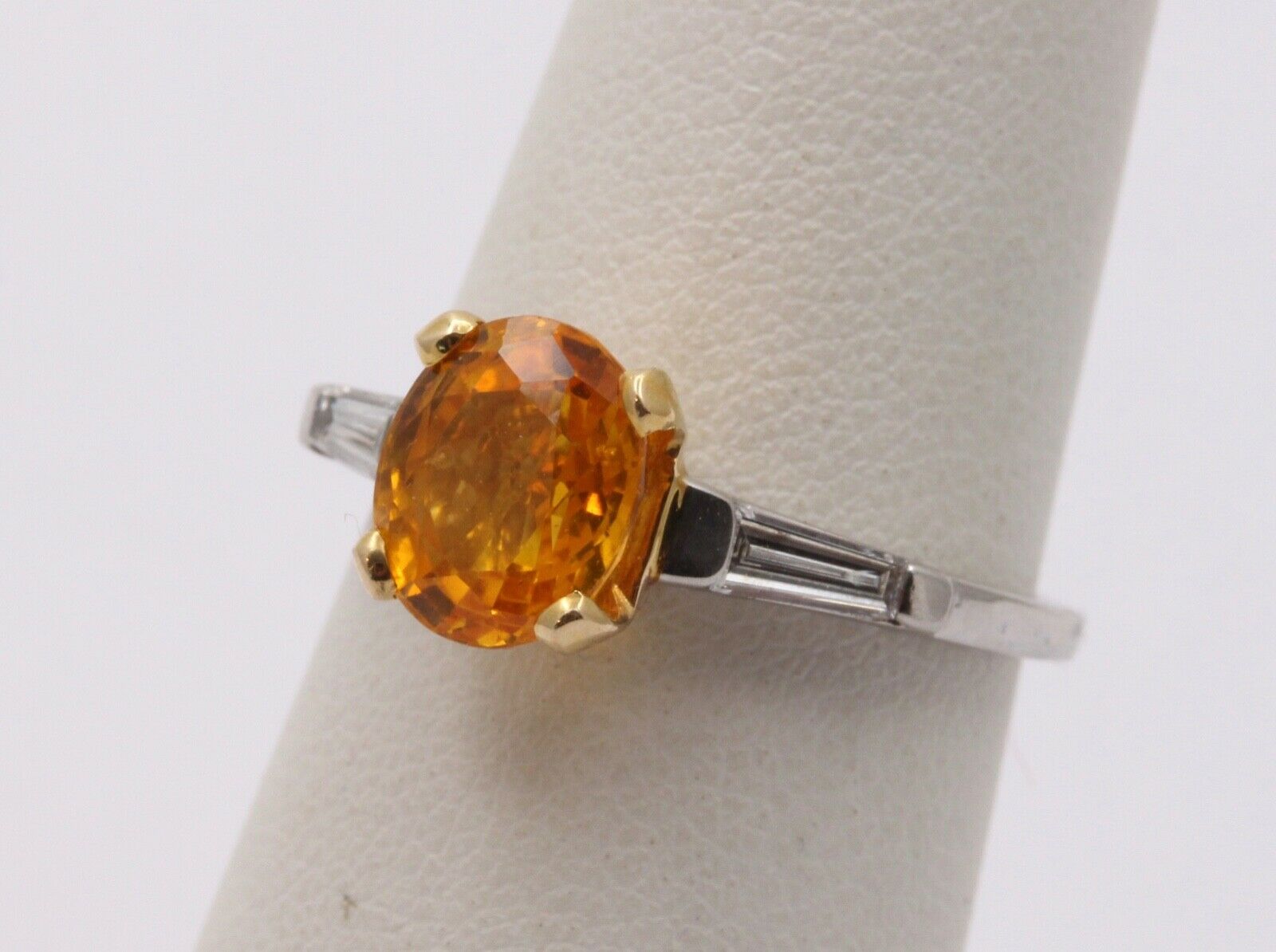 Vintage Oval Yellow Sapphire Baguette Diamonds Platinum Ring
