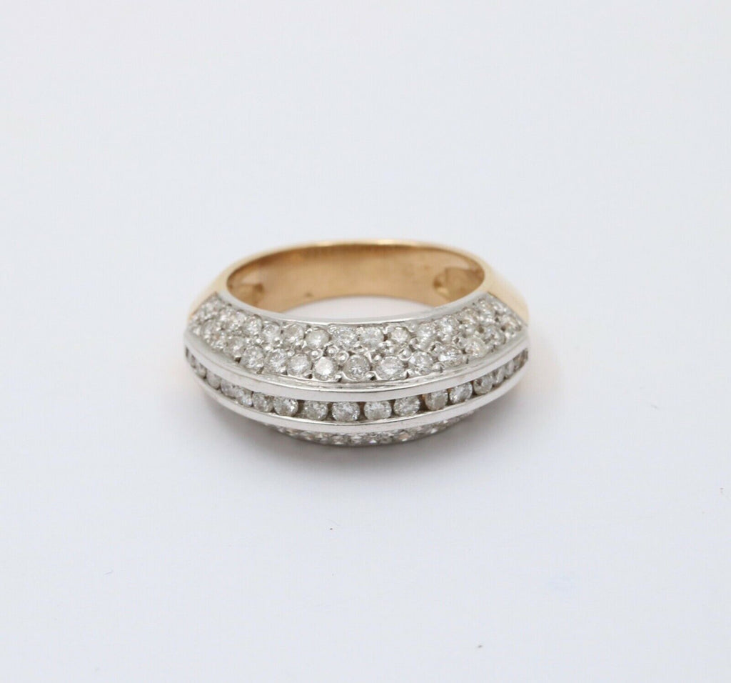 Vintage 14K Gold Diamond Minimal Pave Dome Ring, Wedding Band.