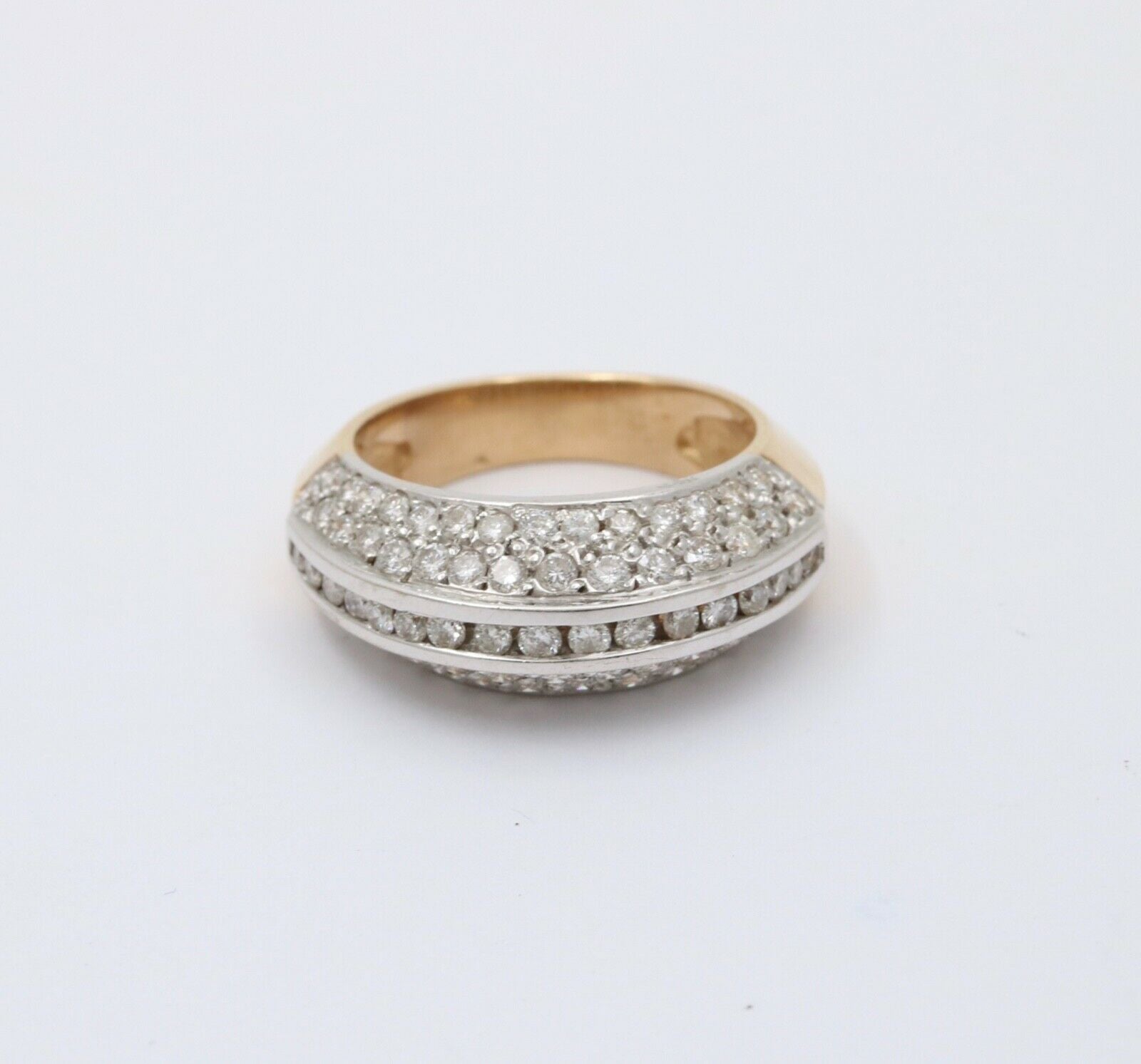 Vintage 14K Gold Diamond Minimal Pave Dome Ring, Wedding Band.