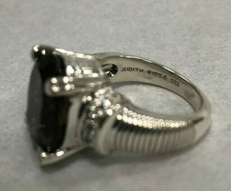 Judith Ripka Sterling Silver Smoky Topaz Solitaire Cocktail Ring