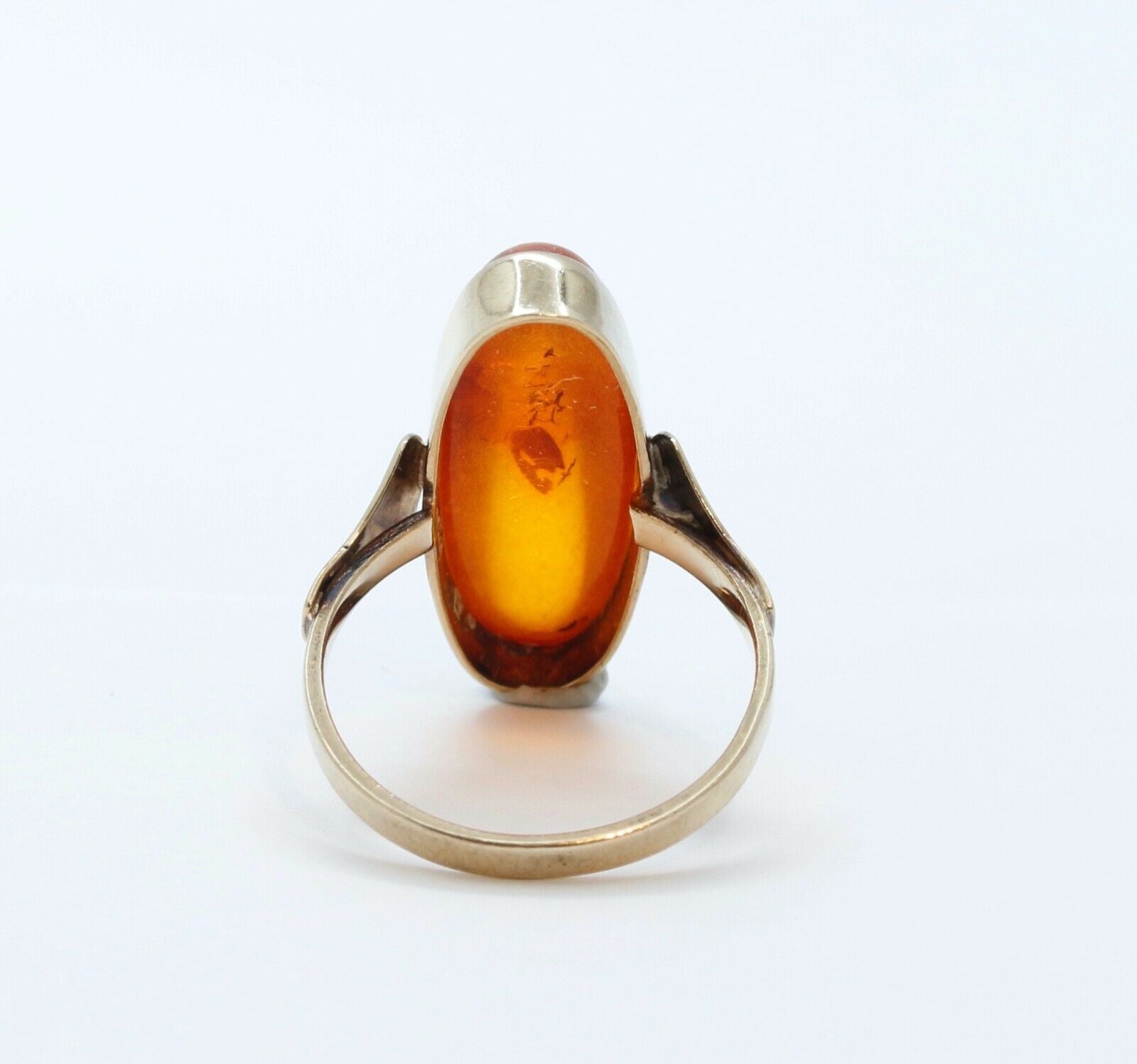Art Deco Natural Amber 9K Yellow Gold Ring
