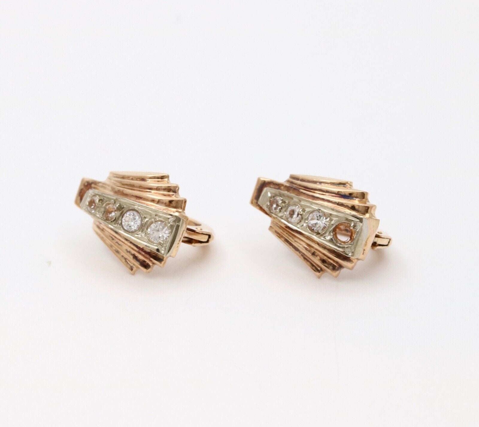 Vintage French 18K Yellow Gold Diamond Earrings