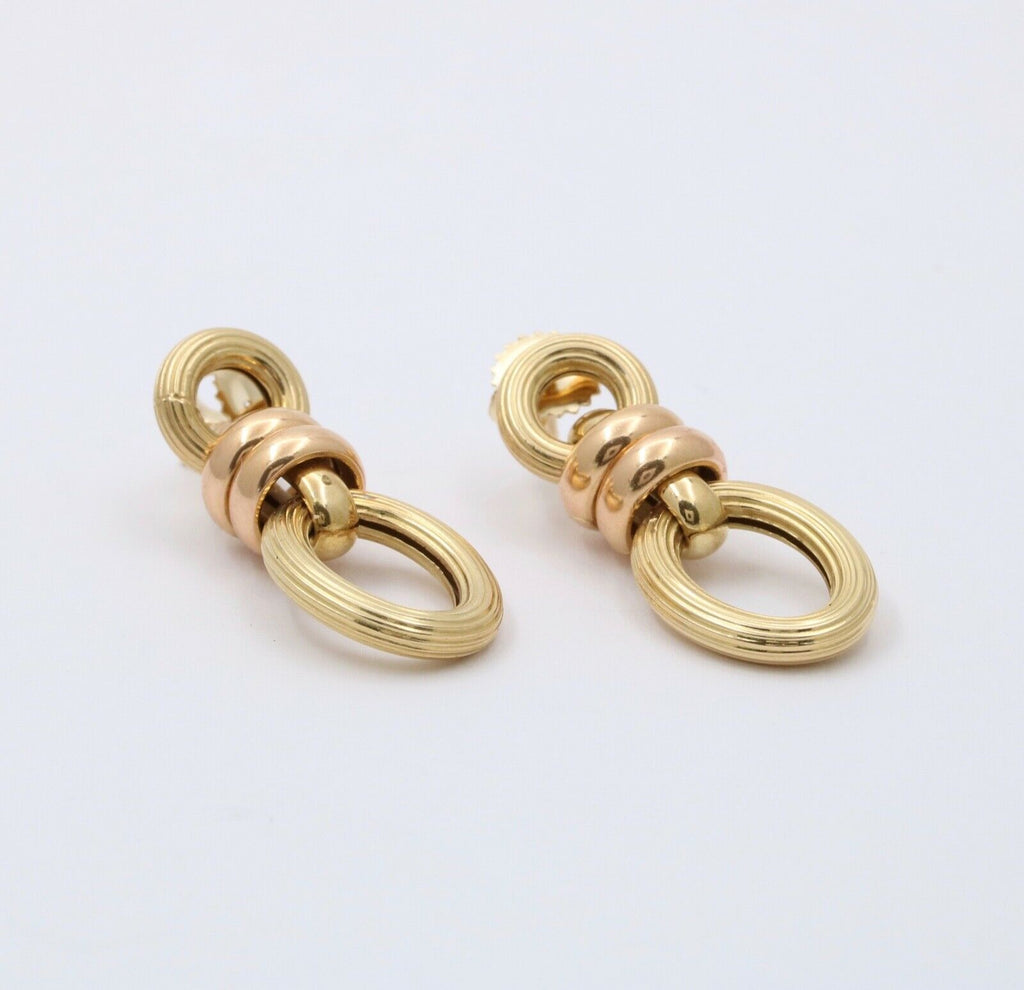 Vintage 14K Bicolor Gold Door Knocker Dangling Push Back Earrings.