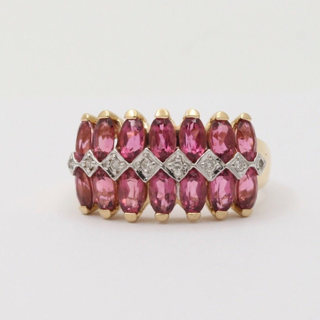 Beautiful Tourmaline Diamonds 14K Yellow White Gold Vintage Cluster Band