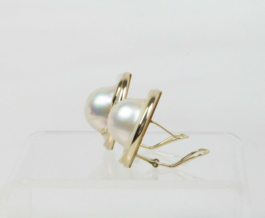 Vintage 14K Yellow Gold Mabe Pearl & Diamond Clip Earrings