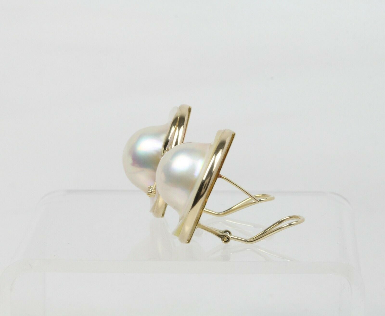 Vintage 14K Yellow Gold Mabe Pearl & Diamond Clip Earrings