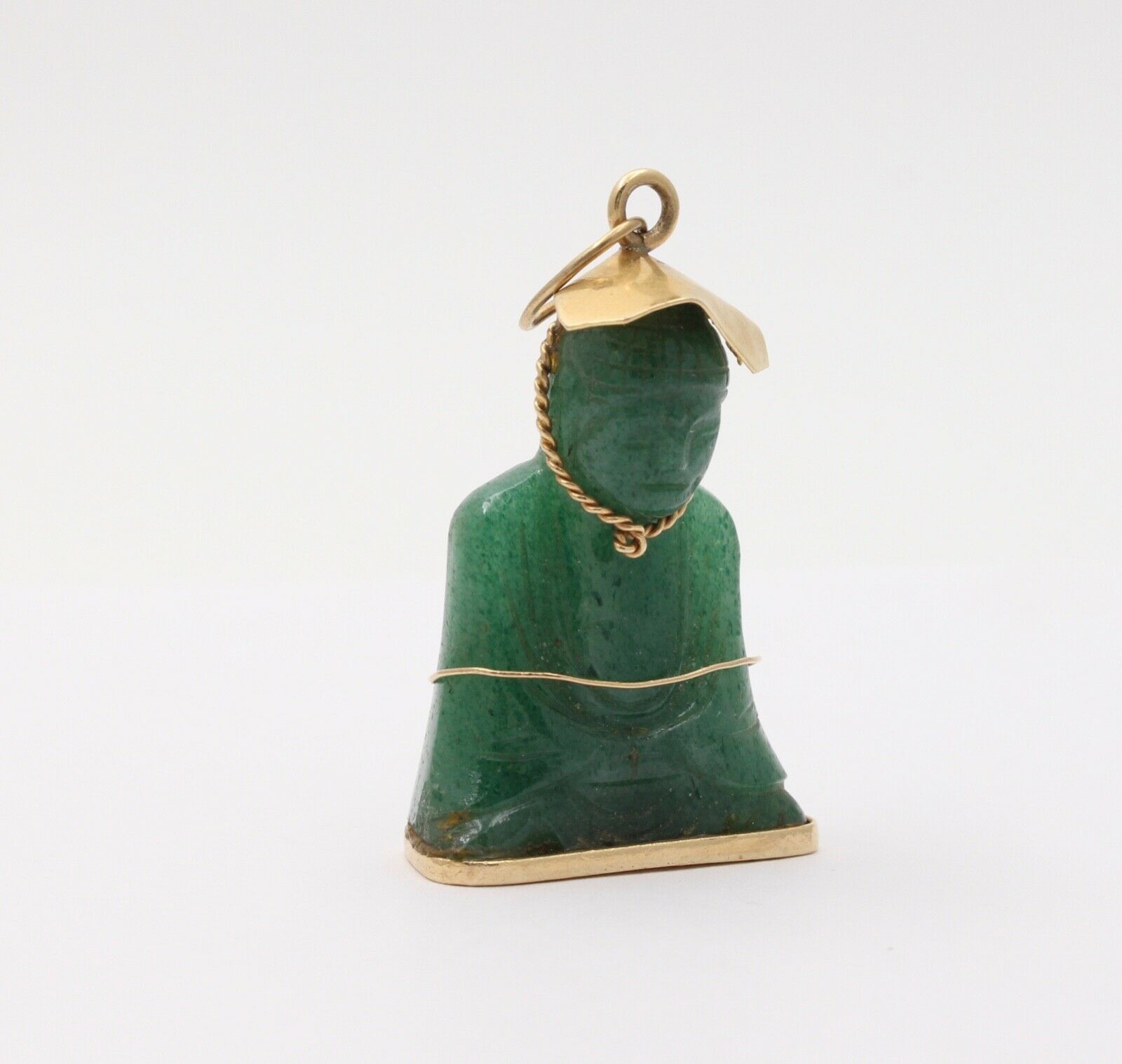 Vintage Buddha Jade 18K Yellow Gold Pendant