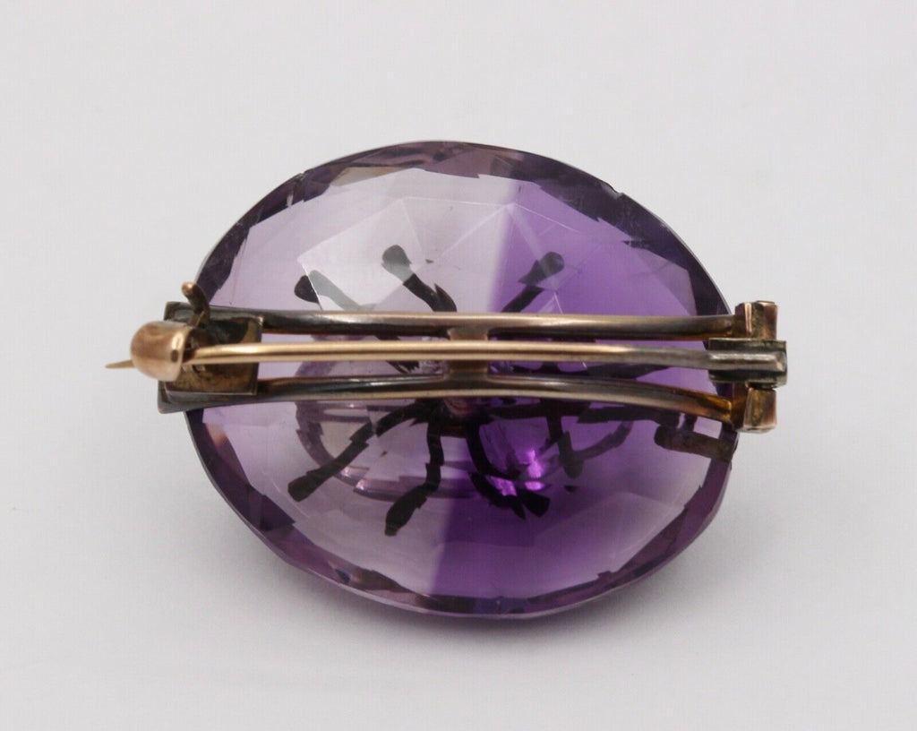 Victorian Scarab Bettle Carved Amethyst 14K yellow Gold Brooch Pin