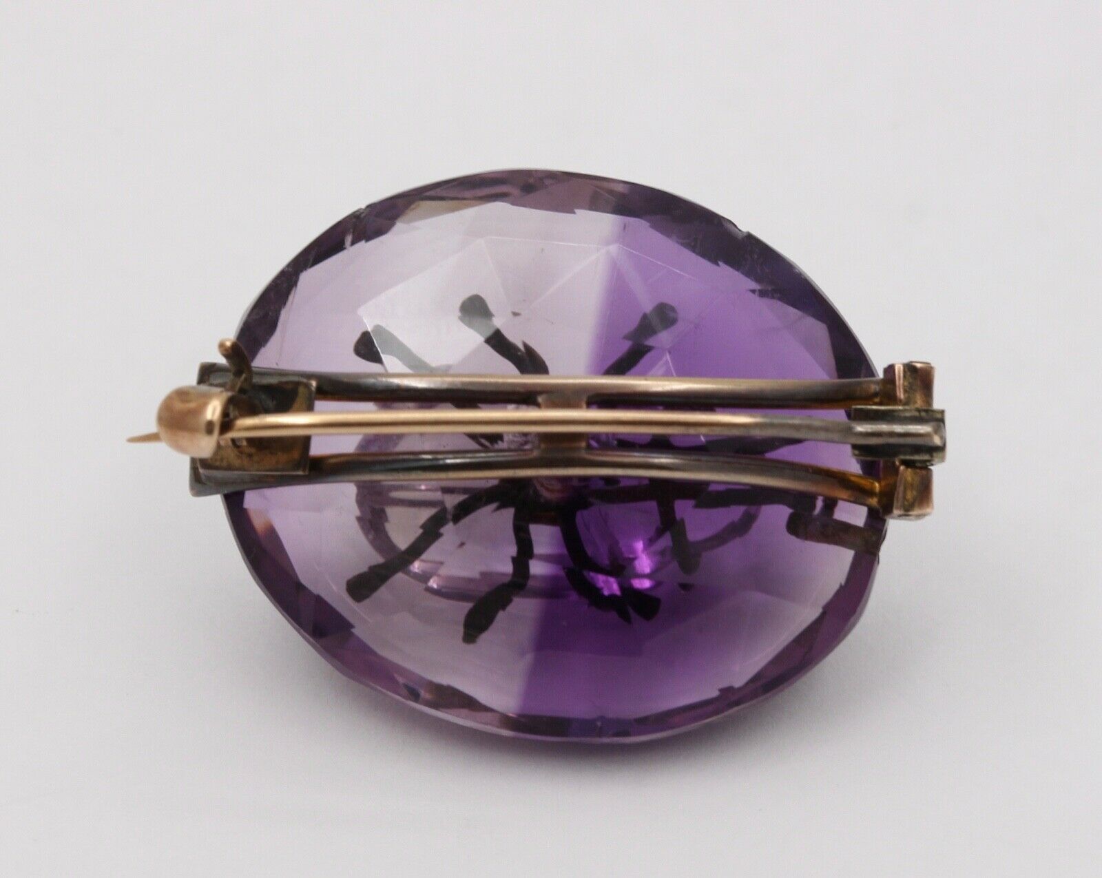Victorian Scarab Bettle Carved Amethyst 14K yellow Gold Brooch Pin